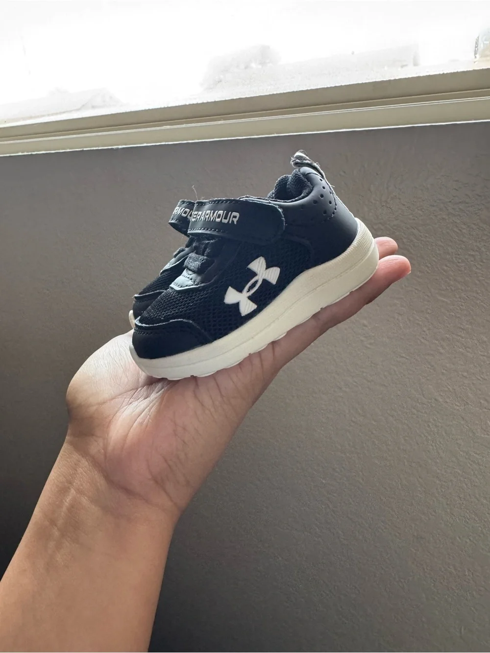 Under Armour Black and White Infant Sneakers with Hook-and-Loop Strap